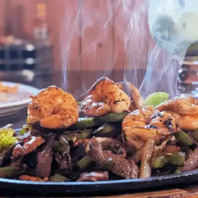 Steak and shrimp fajita skillet at Casa Sanchez Fairplay