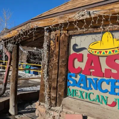 Casa Sanchez Mexican Food sign on the Fairplay building