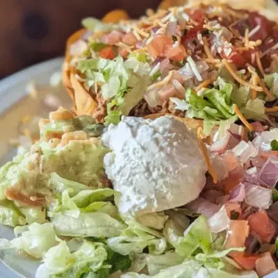 Taco salad with guacamole and sour cream